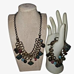 Premier Designs Boho Charm Necklace & Toggle Bracelet Set Y2K Relic Style